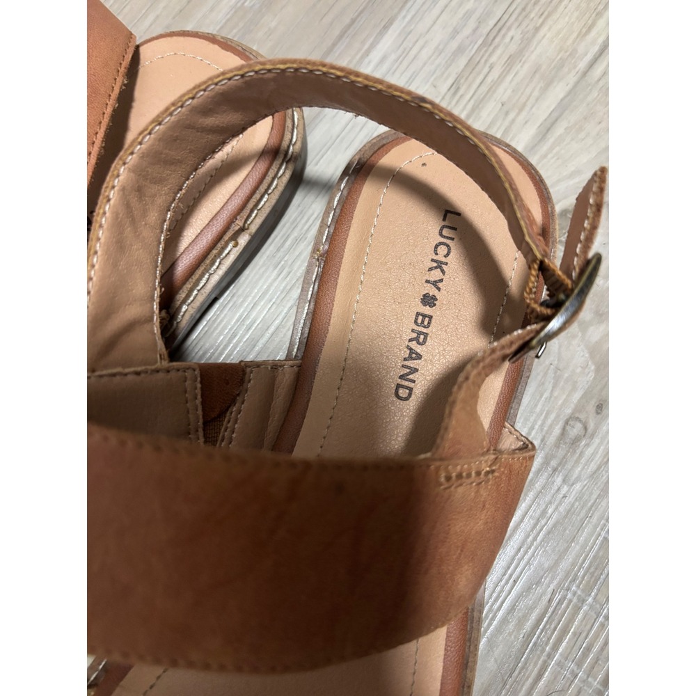 Lucky Brand Womens Cognac Leather Slingback Flat Sandals Brown Size 9.5 M 41 - Picture 3 of 6